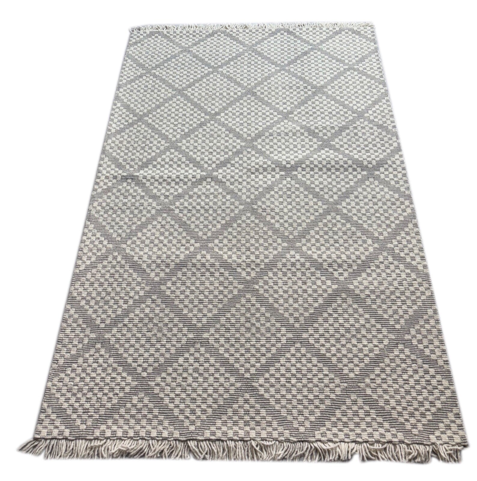 Handgefertigte Kilim Dhurry Teppich 160x240 cm Beige Grau 100% Wolle St67