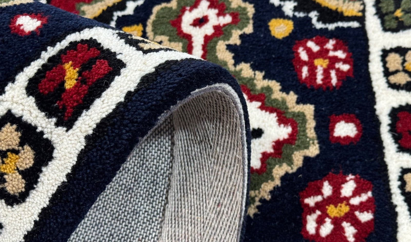 Wollteppich 40x60 Blau Beige Oriental Handgemacht Türvorleger Fussmatte HT370B