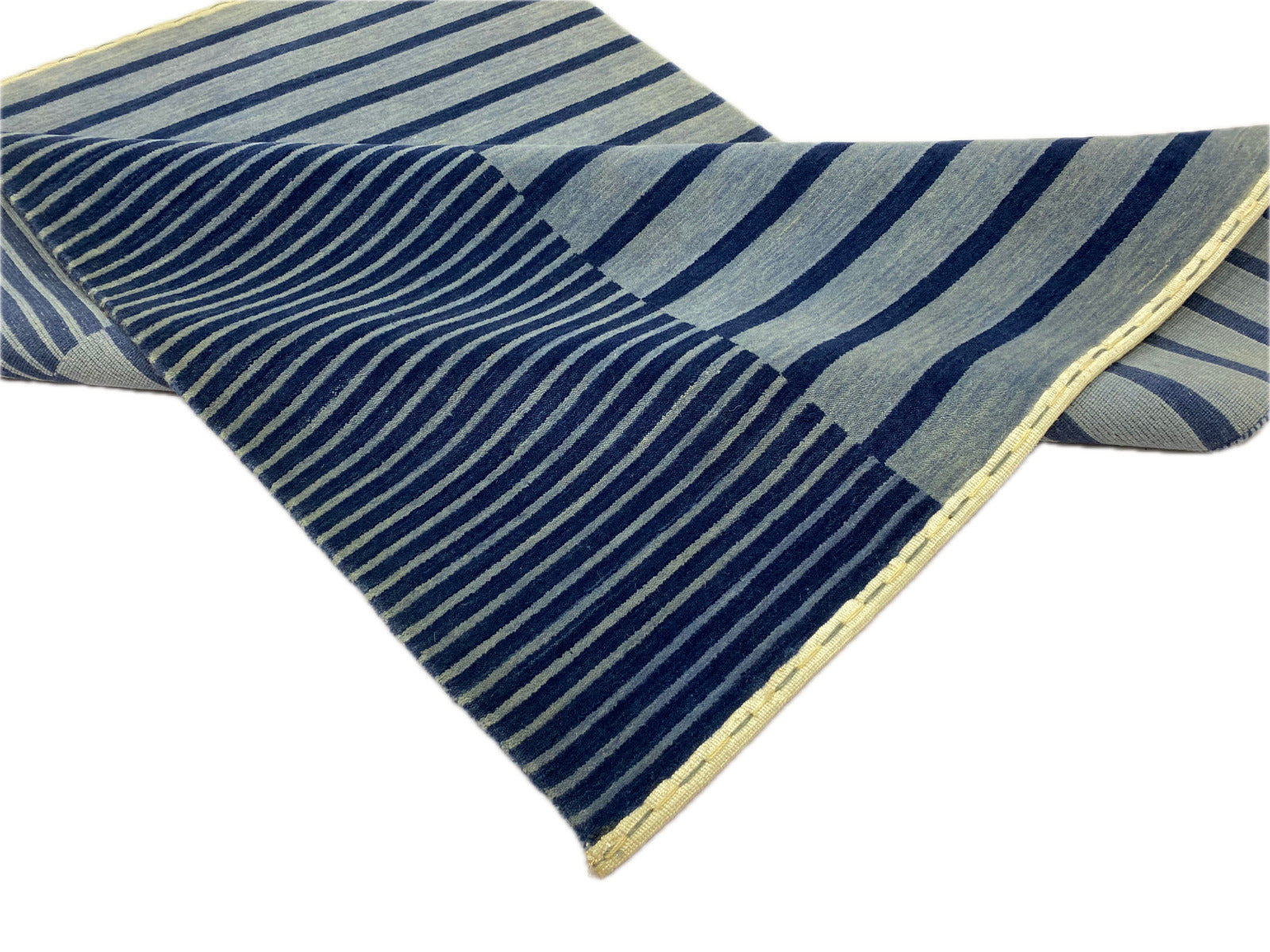 Alfombra de lana hecha a mano 125x185 cm Alta calidad Azul oscuro Azul claro Moderna 191