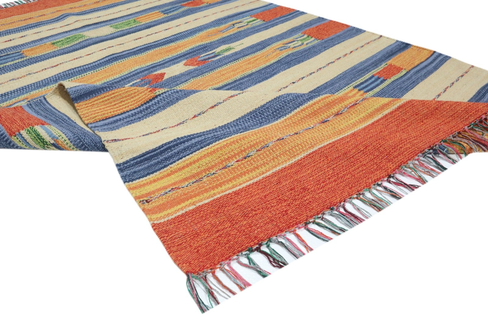 Kelim Teppich 100% Baumwolle flach gewebt mit Fransen Kilim Dhurrie 8 Designs CT