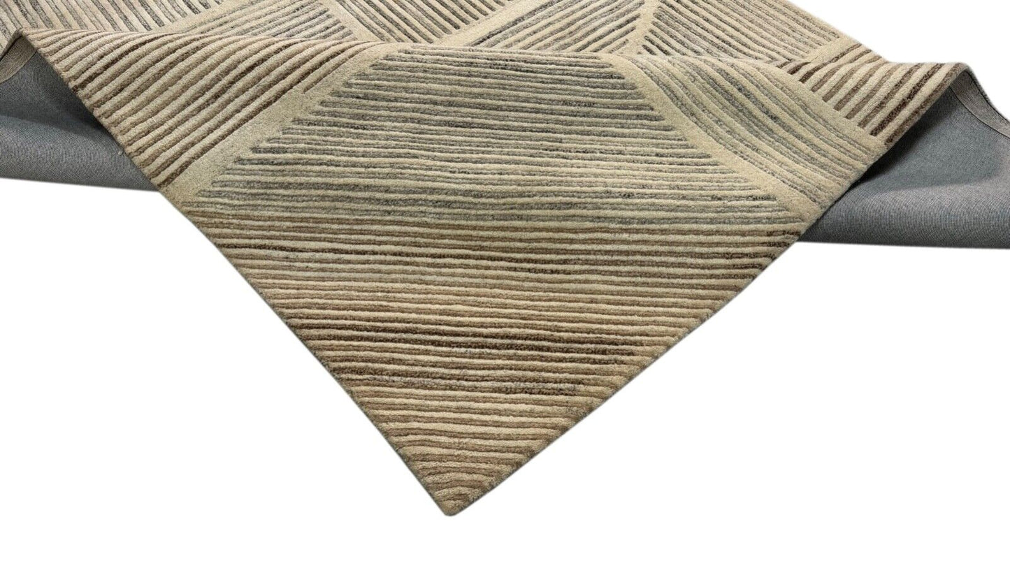 Beige Teppich  100% Wolle Grau Braun  Handgetuftete 200X300 CM Designer T886