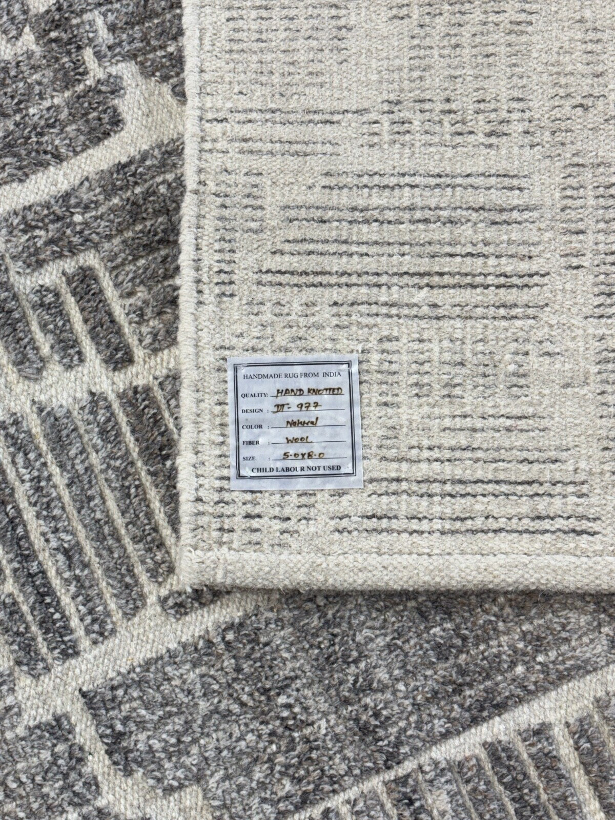 Tappeto in lana annodato a mano 152x243 cm Beige naturale grigio Design moderno DT977