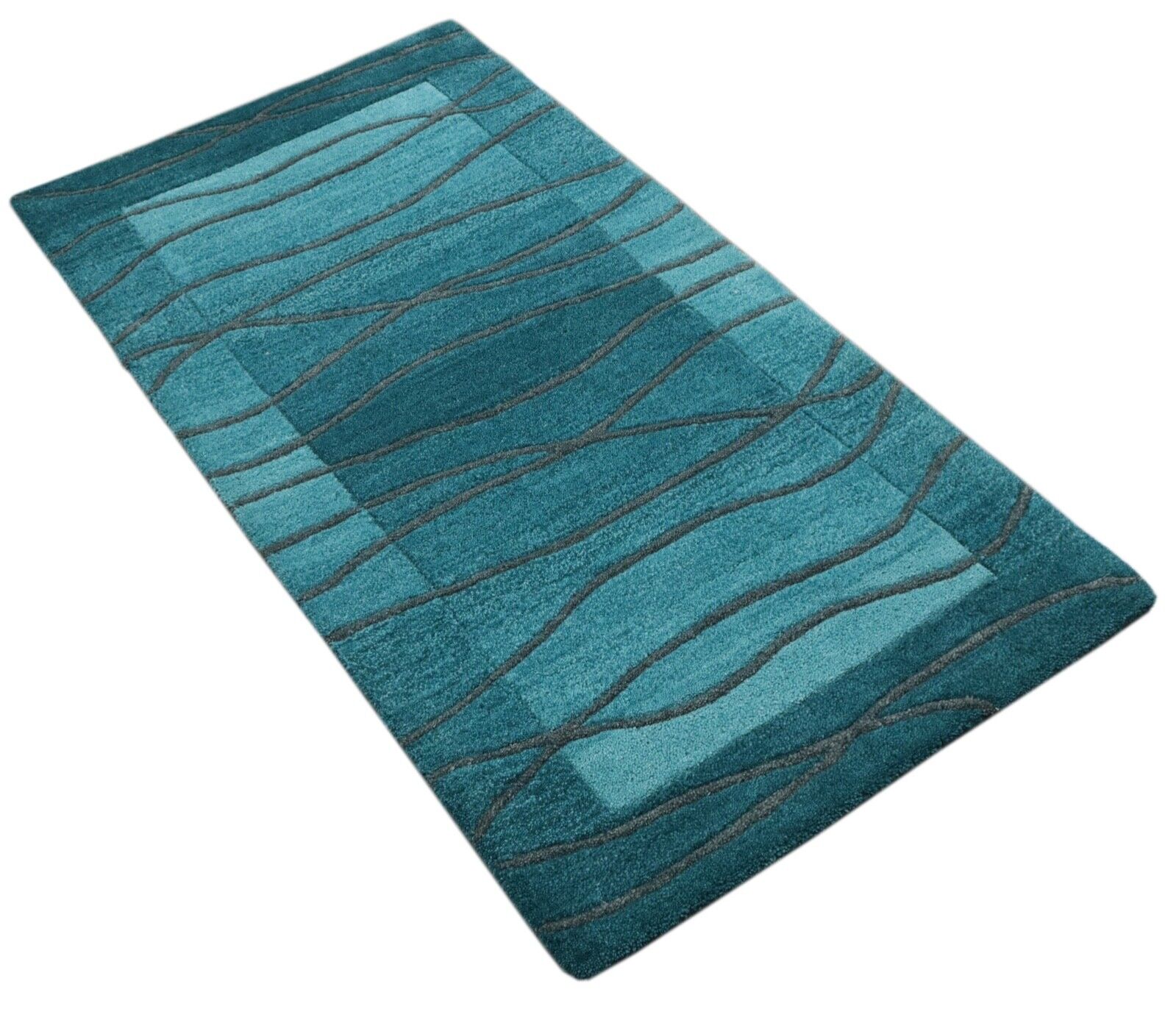 Gabbeh Teppich 100% Wolle 70X140 cm Handarbeit Hell Blau Handgetuftet T1020