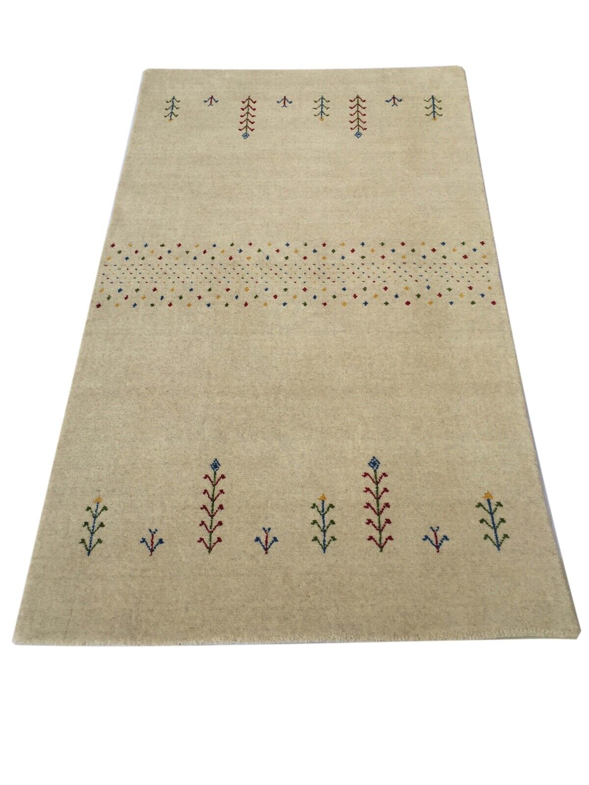Gabbeh Teppich 100% Wolle Beige Orientteppich Handgewebt  Elfenbein Brücke AC3