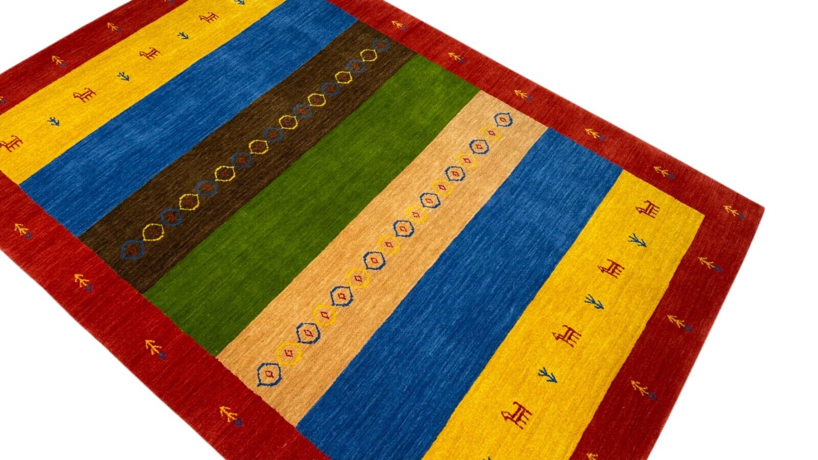 Bunt Gabbeh Teppich 100% Wolle 120x180 cm Rot Gold Blau Orient Handgewebt BR12