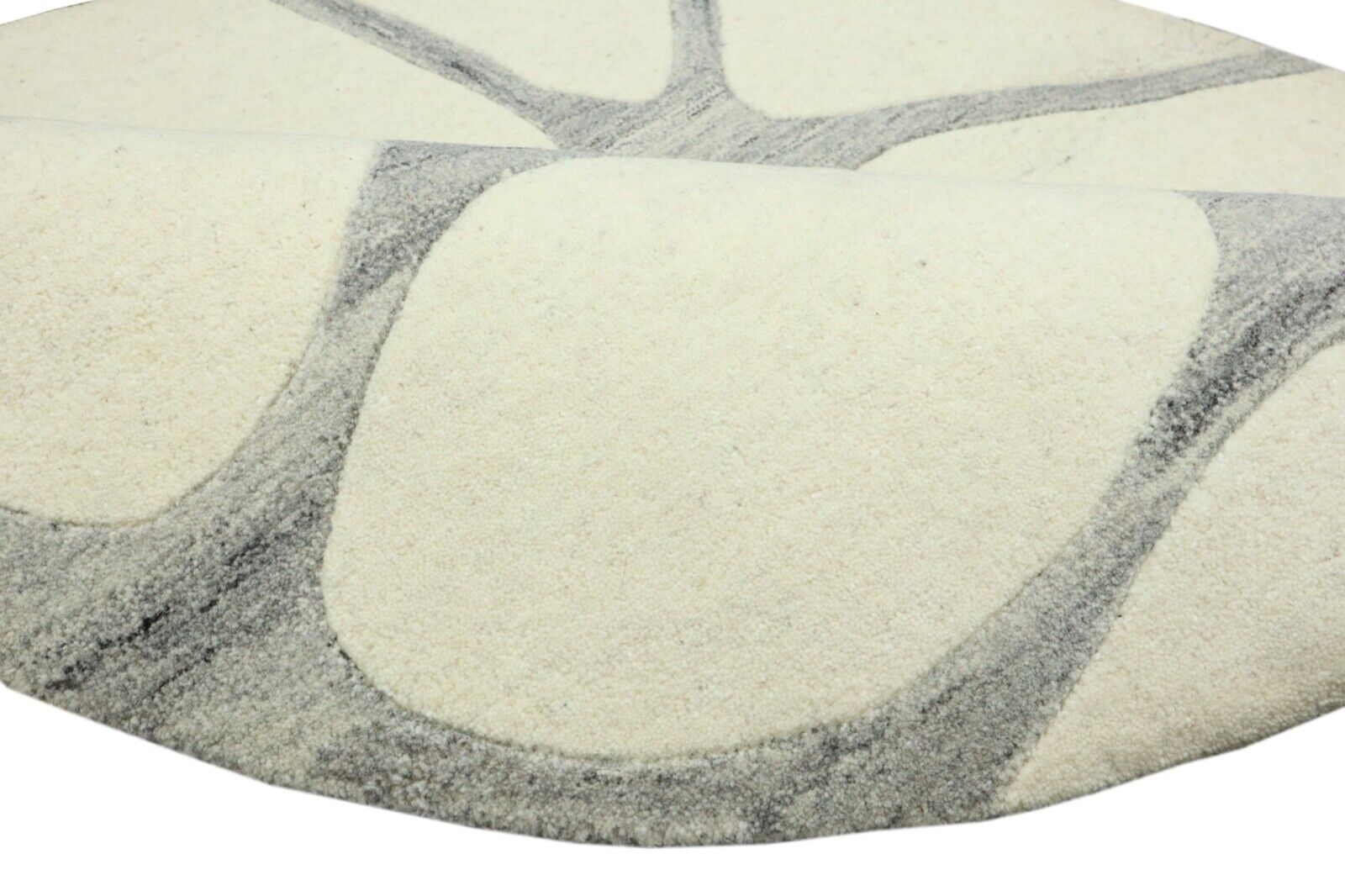 Rund Beige Grau Teppich 100% Wolle 150X150 cm Handarbeit Handgetuftet T947