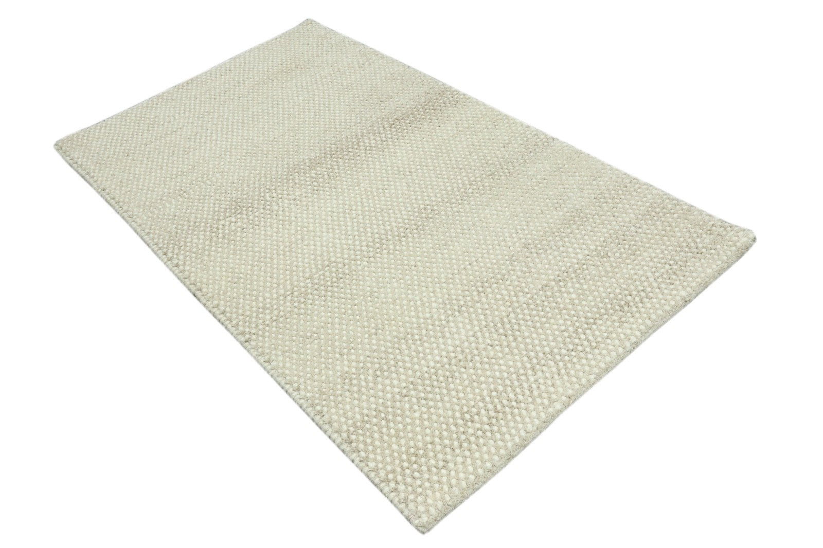 Silber Design Teppich Läufer 100% Wolle Handgewebt Beige Creme Weich D727