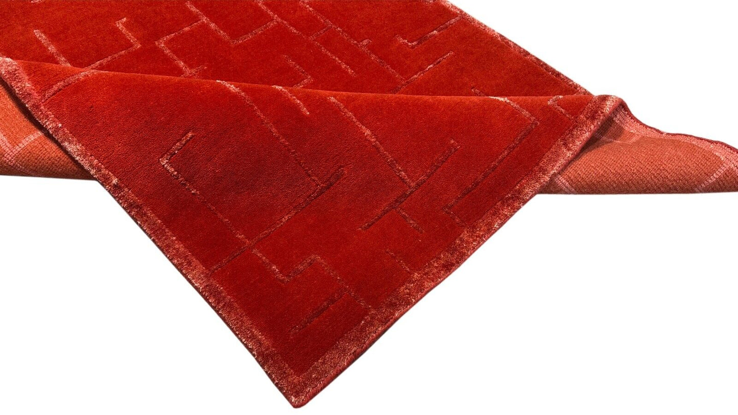 Rot Nepal Teppich Handgeknüpft Wolle Bambus seide Orientteppich 125x185 cm