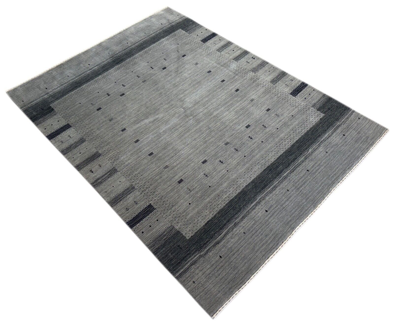 Grau Gabbeh Teppich 100% Wolle Handgewebt Schurwolle 170x240 cm st52