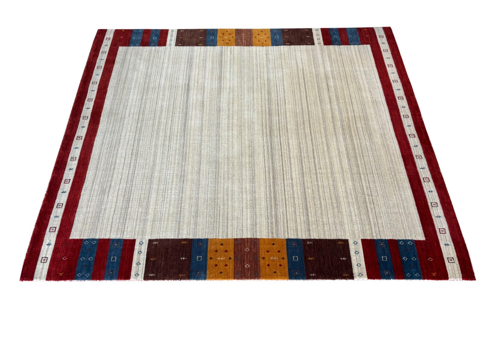 Beige Teppich 100% Wolle einfarbig gefärbt 250X300 cm Gabbeh Handgewebt  107