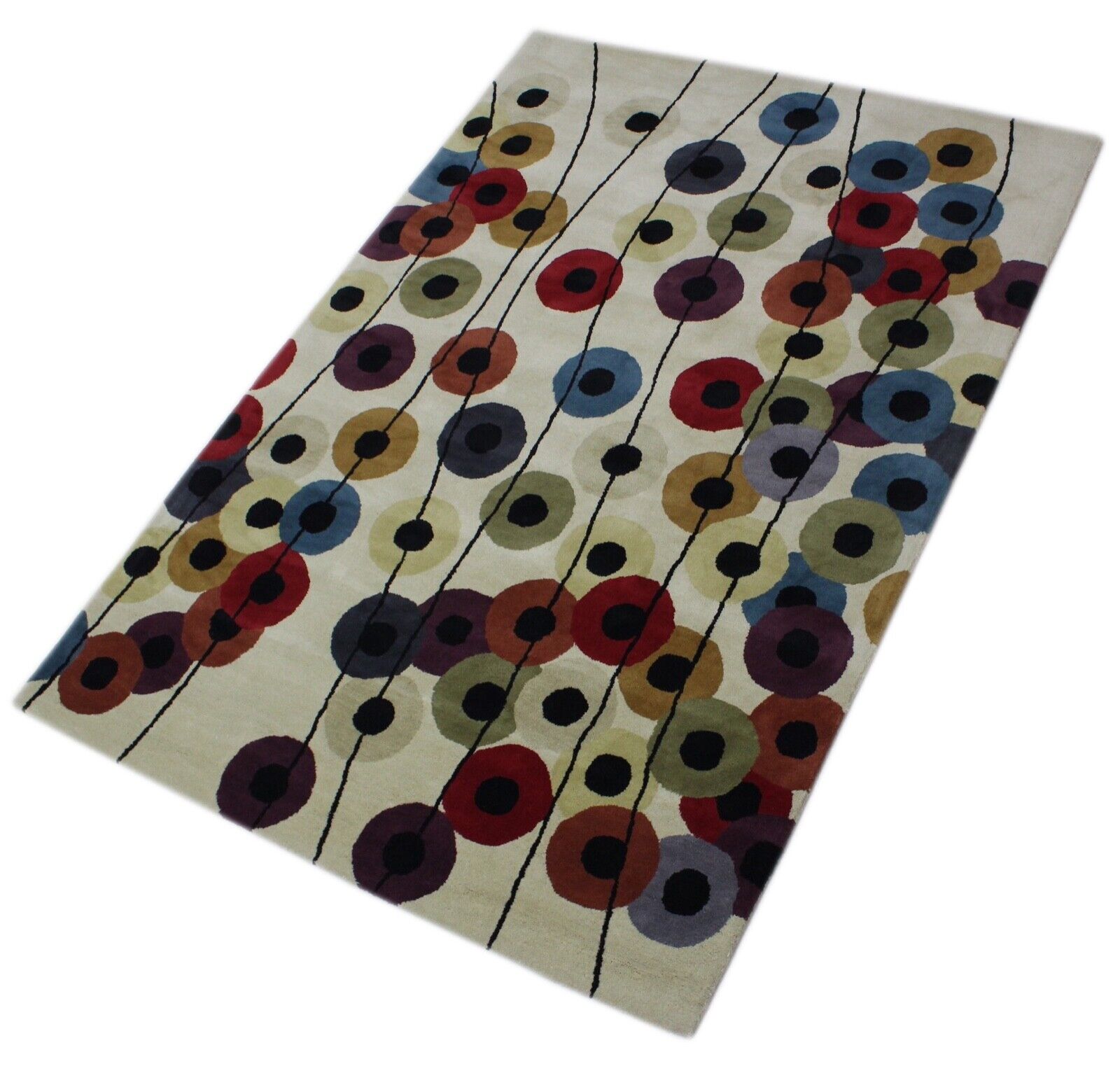 Bunt Wohnzimmer Teppich 100% Wolle Beige Orientteppich Handgewebt Getuftet CD1