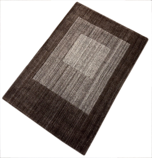 Handgewebter Teppich 60x90cm Braun Modern Wollteppich Handgefertigt D820