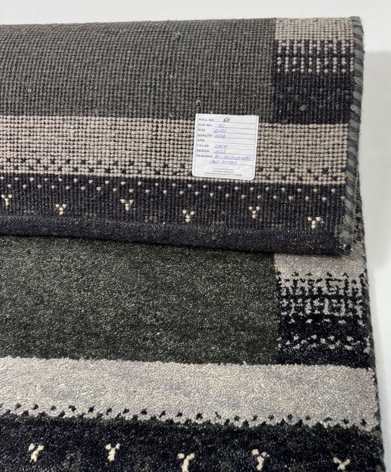 Gabbeh Teppich 60x90 cm Handgeknüpft 100% Wolle Dunkelgrün Grau Modern R72