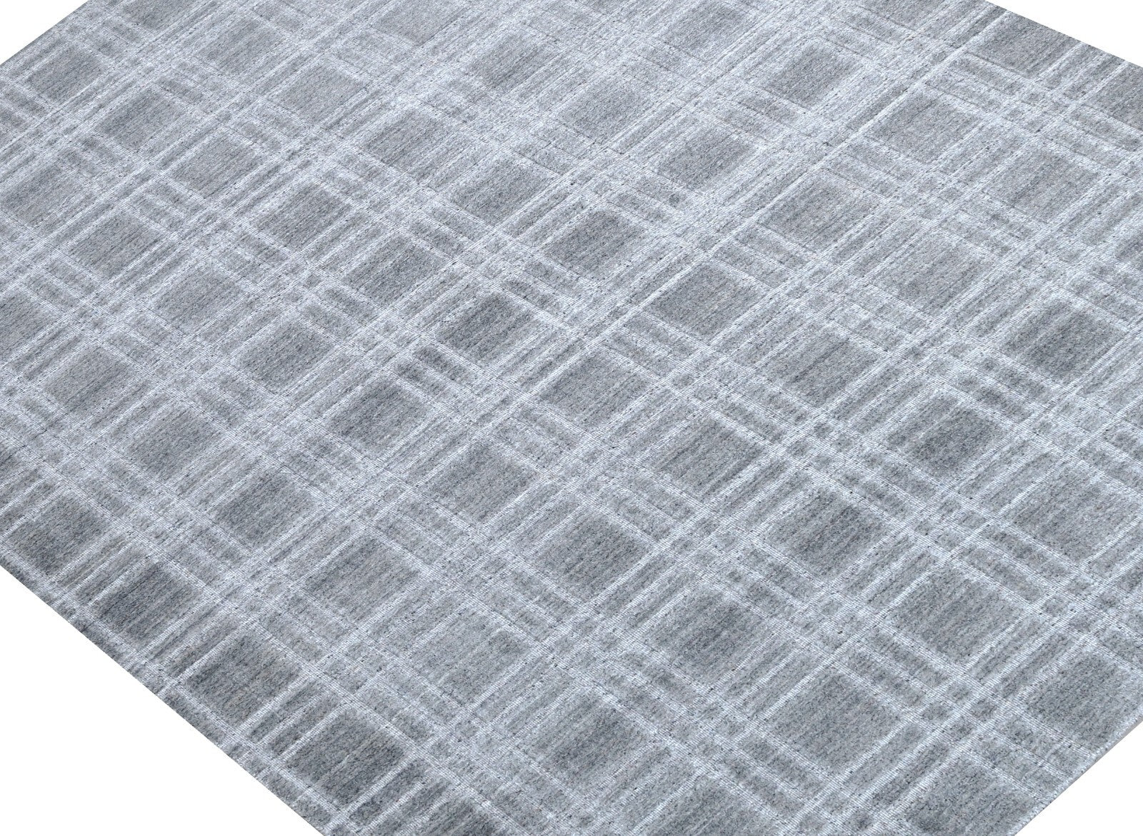 Handgewebter Teppich 170x240 Grau Glanzoptik Woll-Viskosem Wohnzimmer SH105