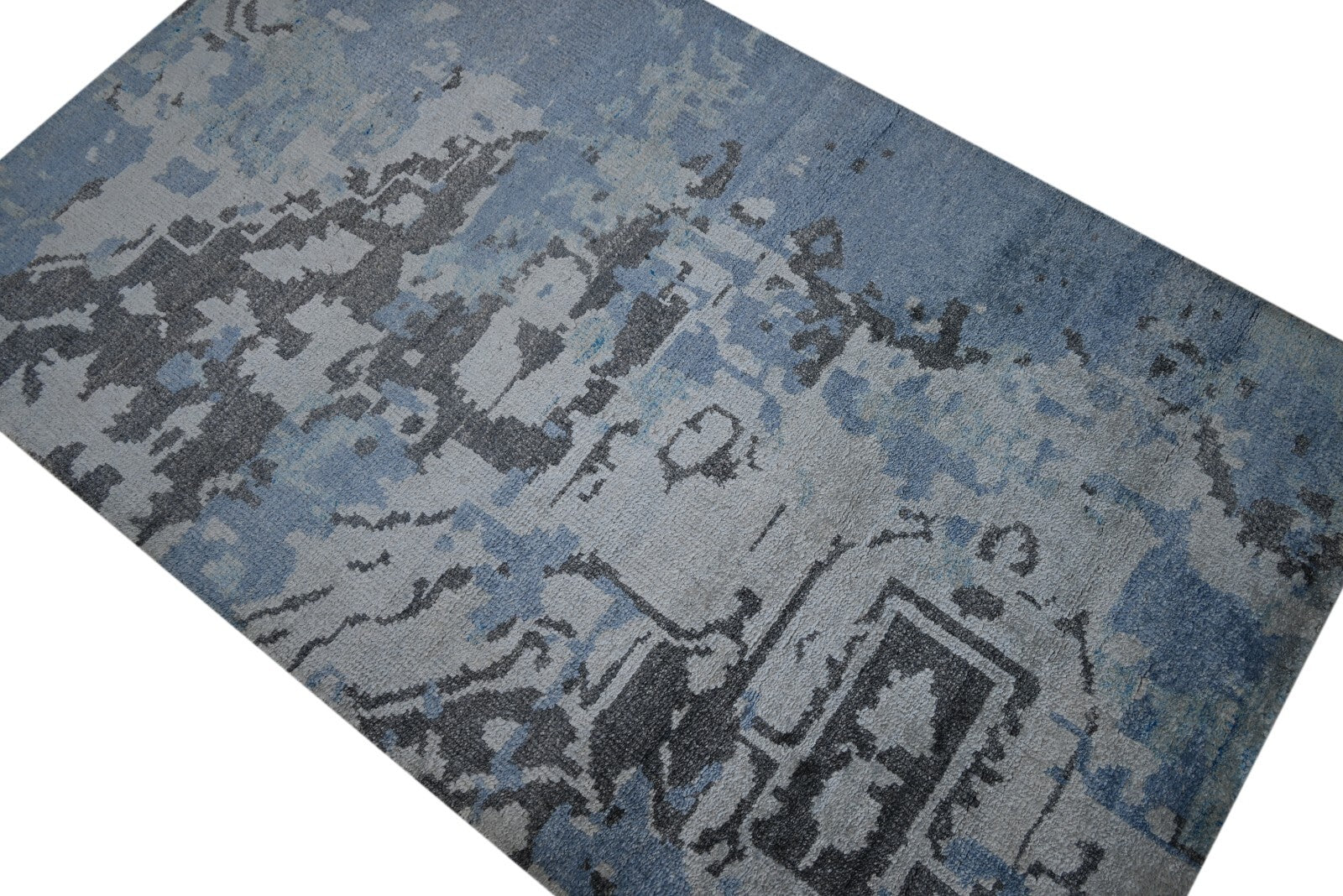 Modernes Handgeknüpfter Bambus 90x150 Vintage Blau Wohnzimmer Teppich SH154