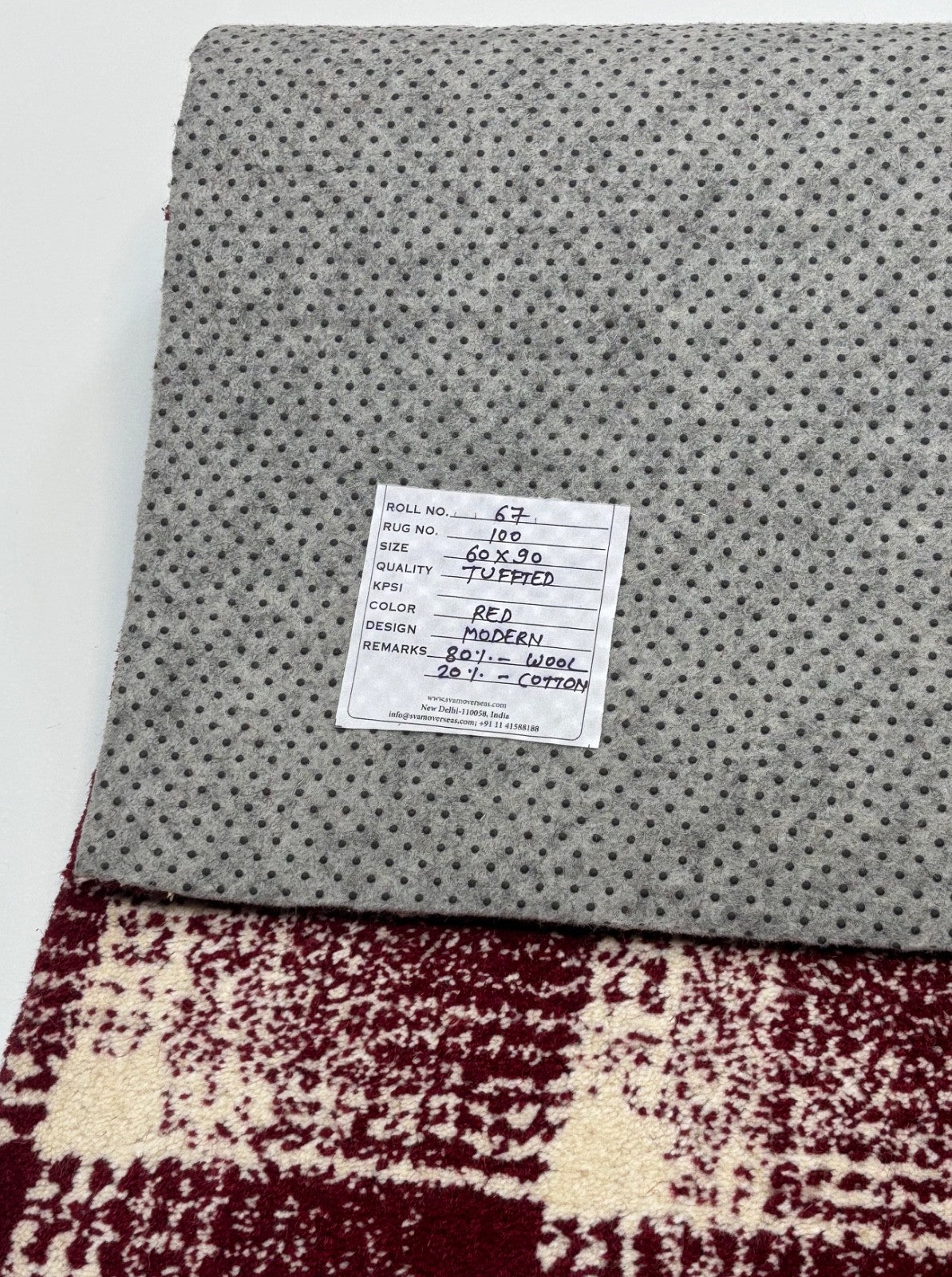 Ručně všívaný vlněný koberec 60x90cm Červenobílý Moderní Geometrický Vzor R100