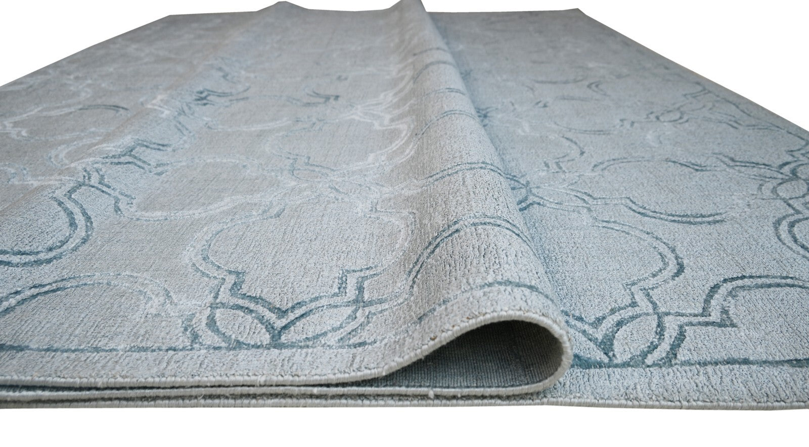 Alfombra tejida a mano 240x300 seda azul plátano aspecto brillante salón SH211