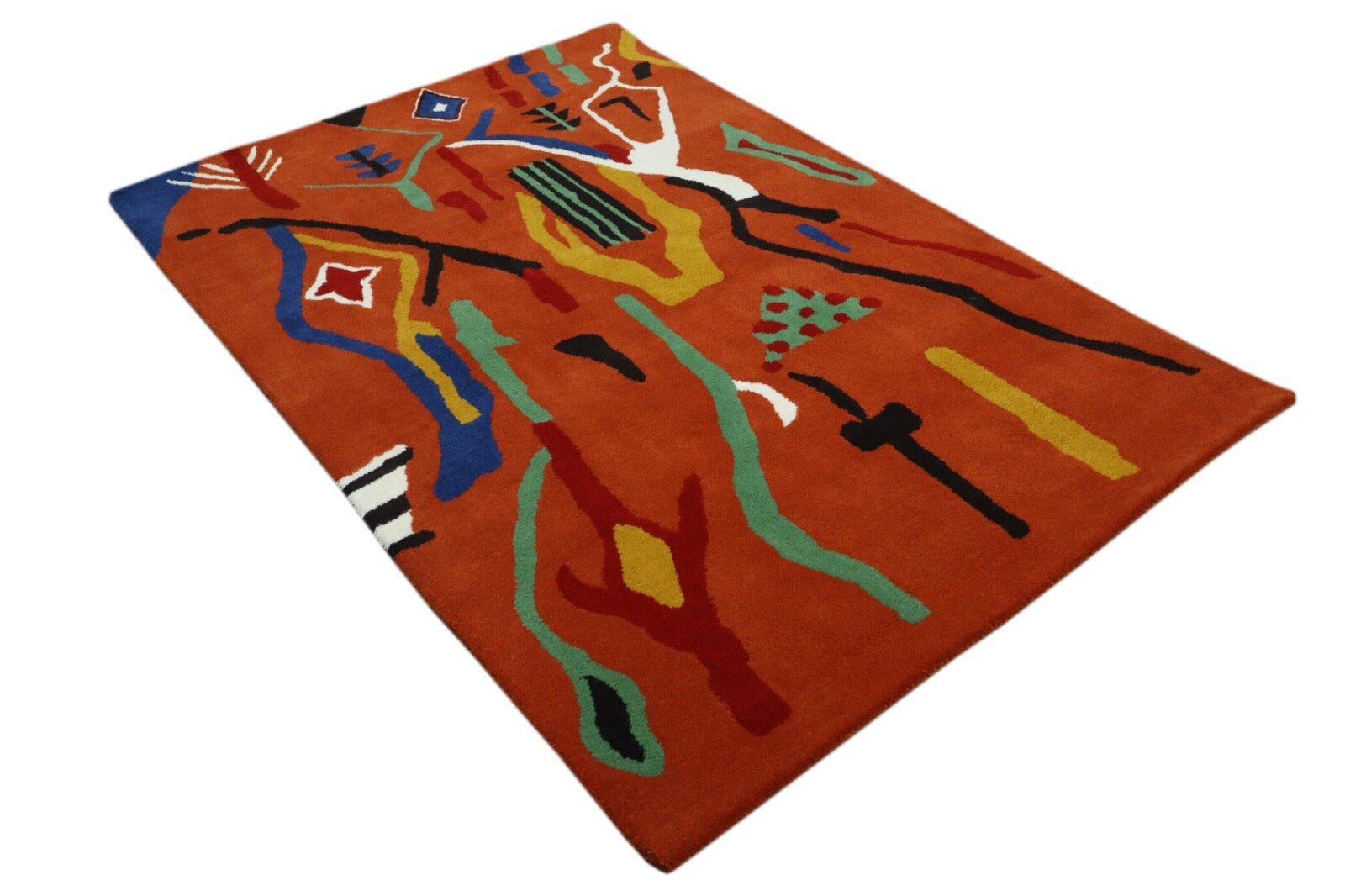 Wollteppich 120x180 Rot Bunt Marokko Muster Abstrakt Teppich Handgetuftet HT299