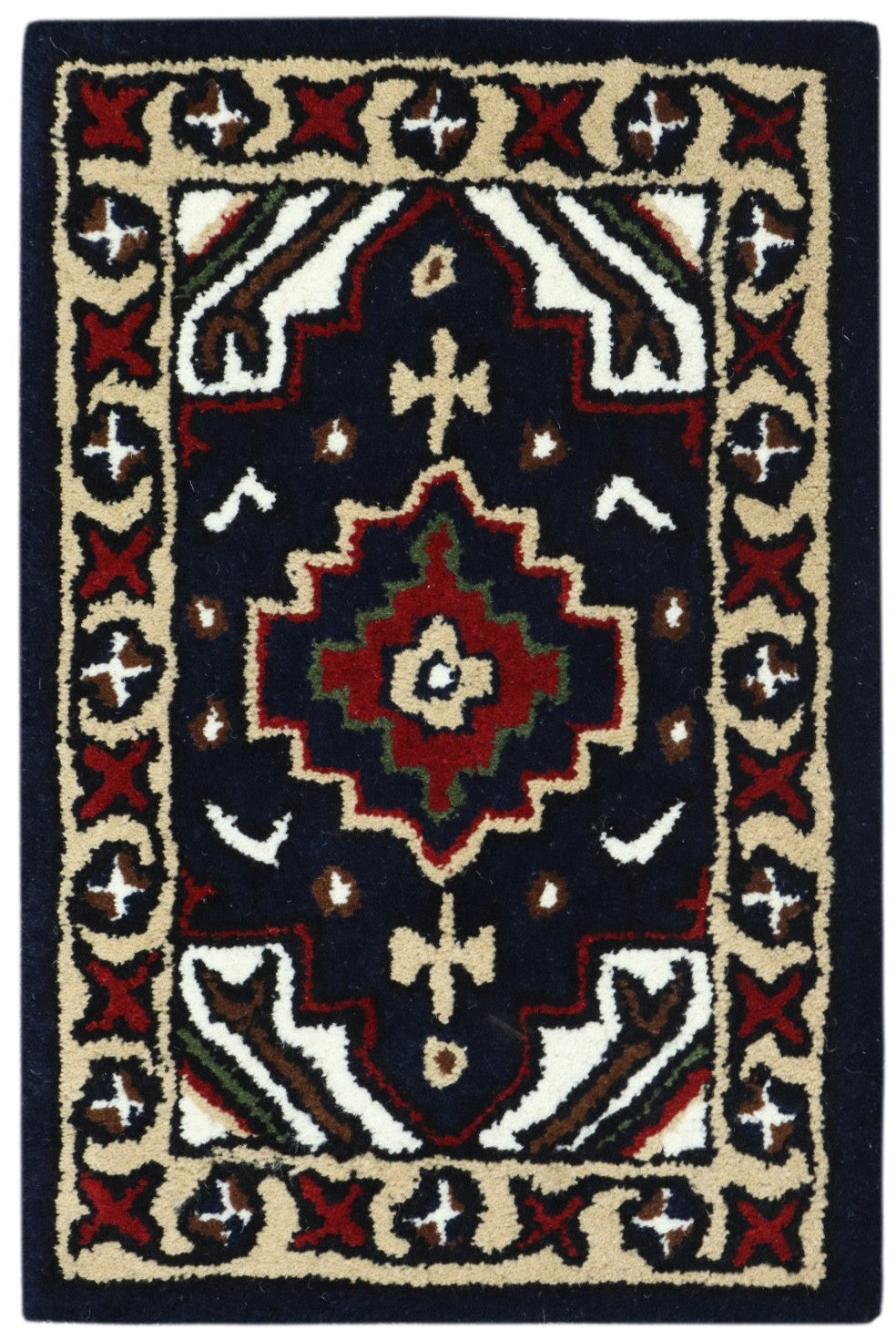 Wollteppich 40x60 Blau Beige Oriental Handgemacht Türvorleger Fussmatte HT372B