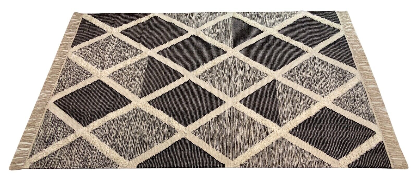 Tapis Kilim 100% Laine Durry Beige Noir Kilim Tapis Oriental Tissé à la Main 