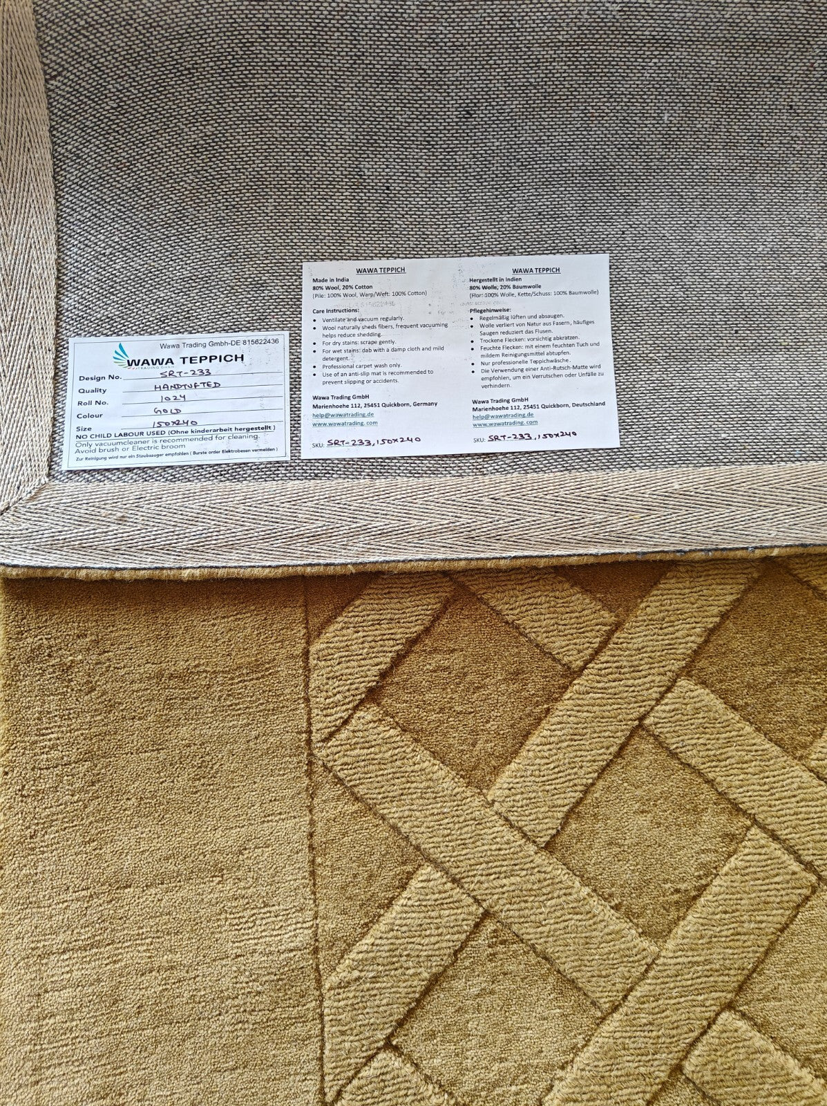 Handgetufteter Wolle teppich 150x240 Gold  Modern Wohnzimmer SH233