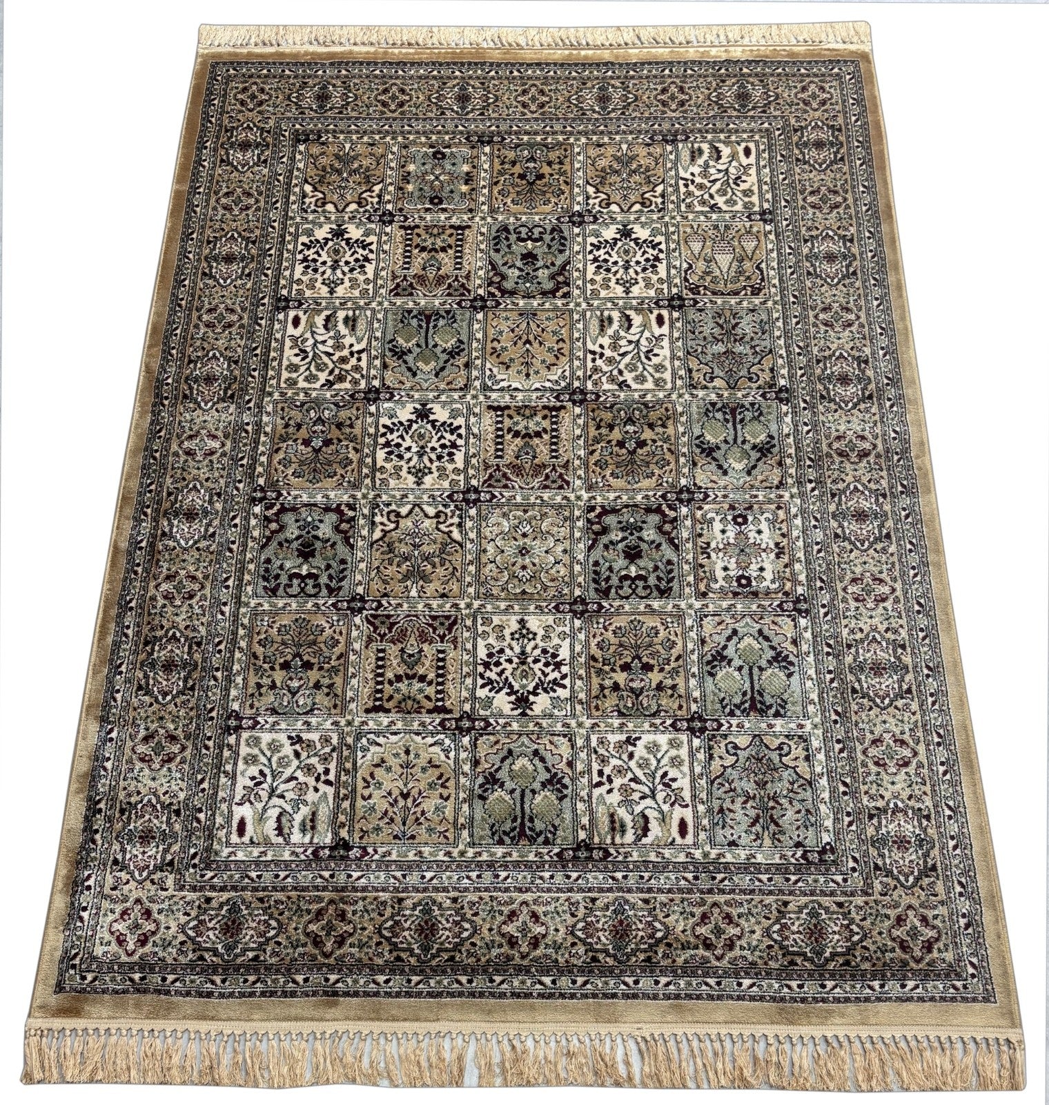 Orientteppich Kaschmir Design Teppich Beige Bordeaux Gold 150x210 cm M92G