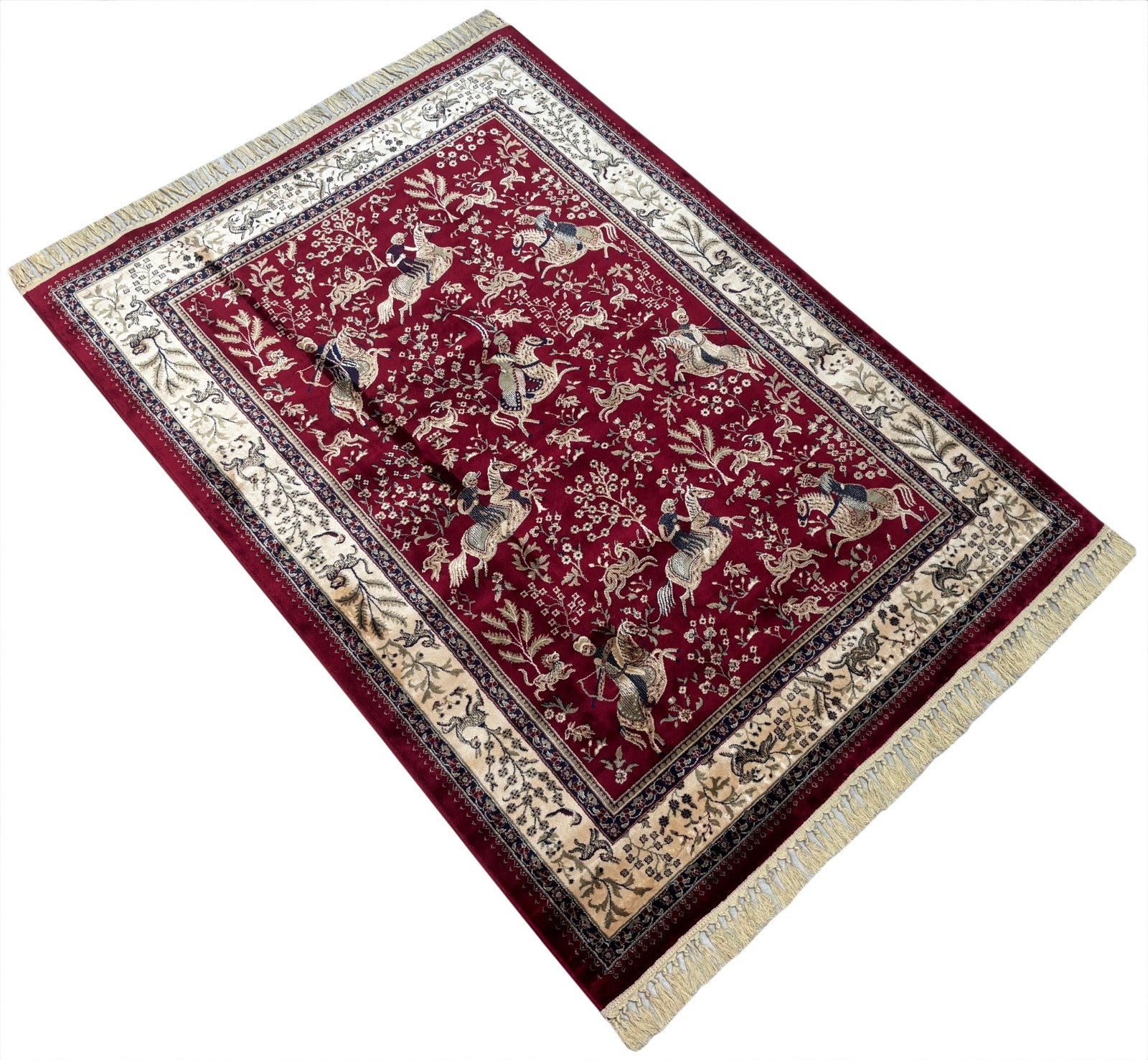 Orientteppich Kashmir Design 150x210 cm Viskose Seidenglanz Rot Beige M57R