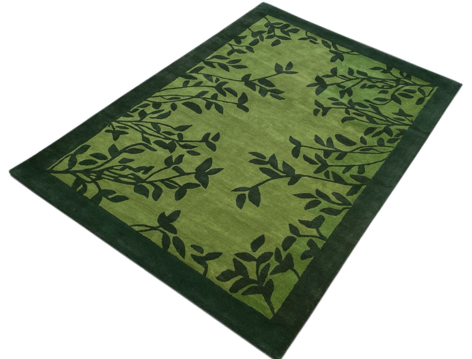 Grün Teppich 100% Wolle 120X180 CM Handarbeit Blatt Designer Orientteppich WT4