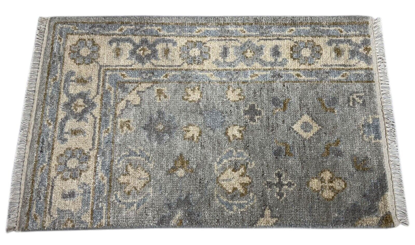 Handgeknüpfter Wollteppich 60x90 cm Kurzflor Modern Grau Beige Teppich st140