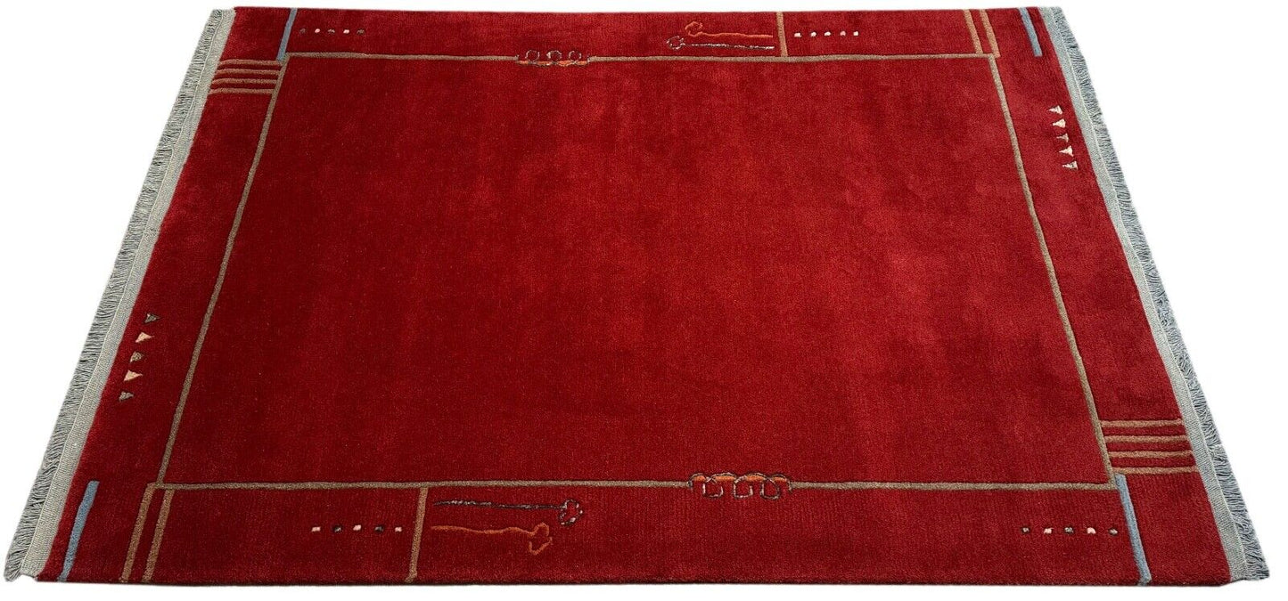 Rot Teppich Indo Nepal Handgeknüpft 100% Wolle 160X230 cm Orienttepich R26