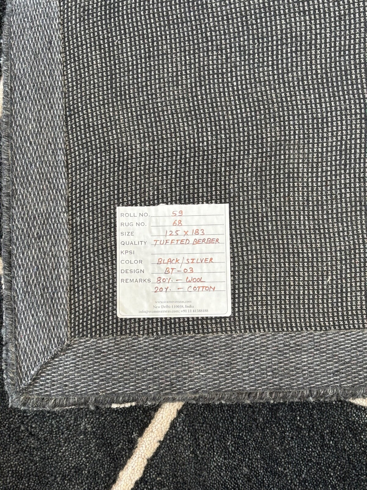 Tappeto nero, 100% lana, fatto a mano, 125 x 183 cm, tappeto orientale BT3