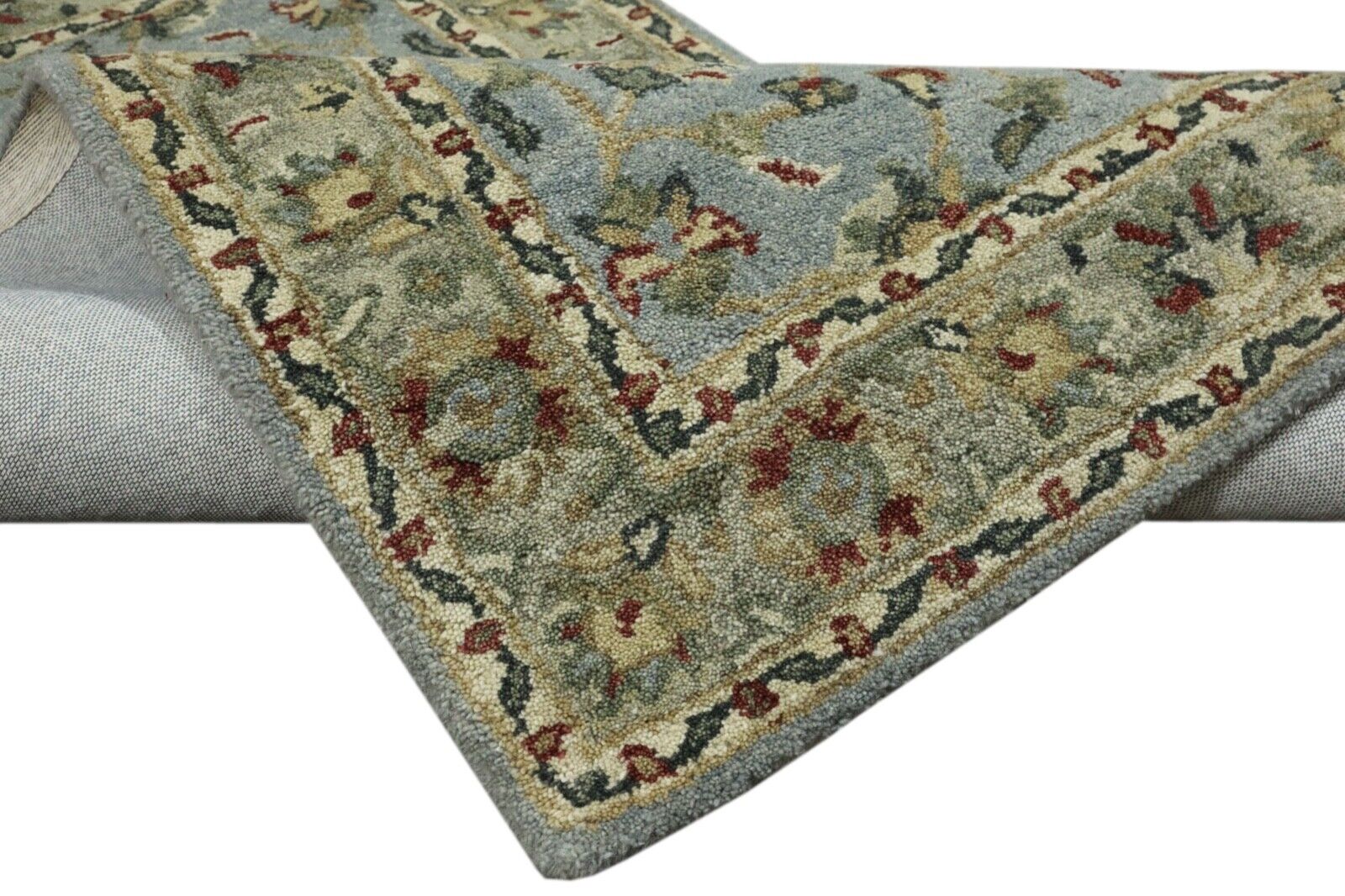 Grau Hell Blau Orient Teppich 100% Wolle 90X160 cm Handarbeit Handgetuftet T981