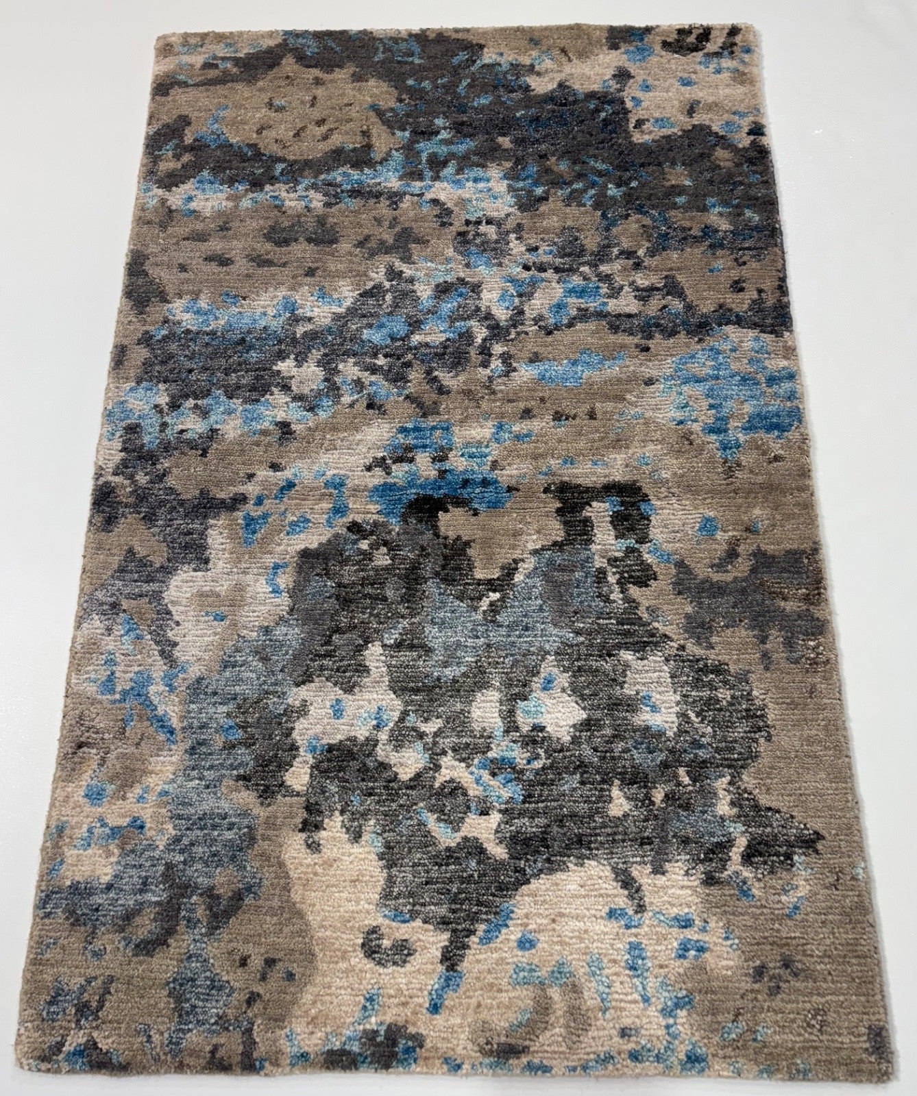 Handgeknüpfter  Glanzteppich 60x90 Blau Grau Multicolor Bambus-Seide R121