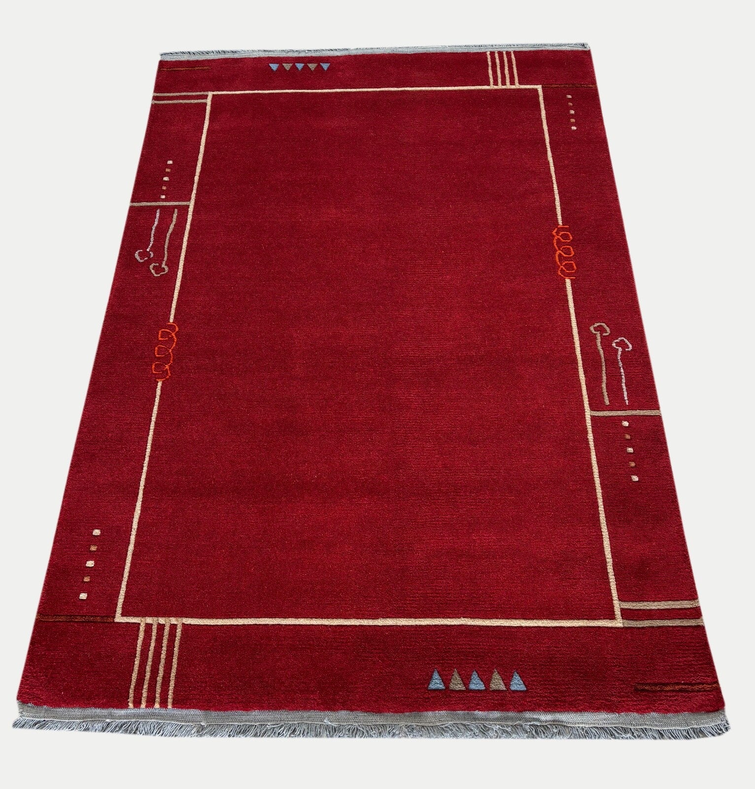 Rot Teppich Indo Nepál Handgeknüpft 100% Wolle 161x242 cm Orientteppich PR55 