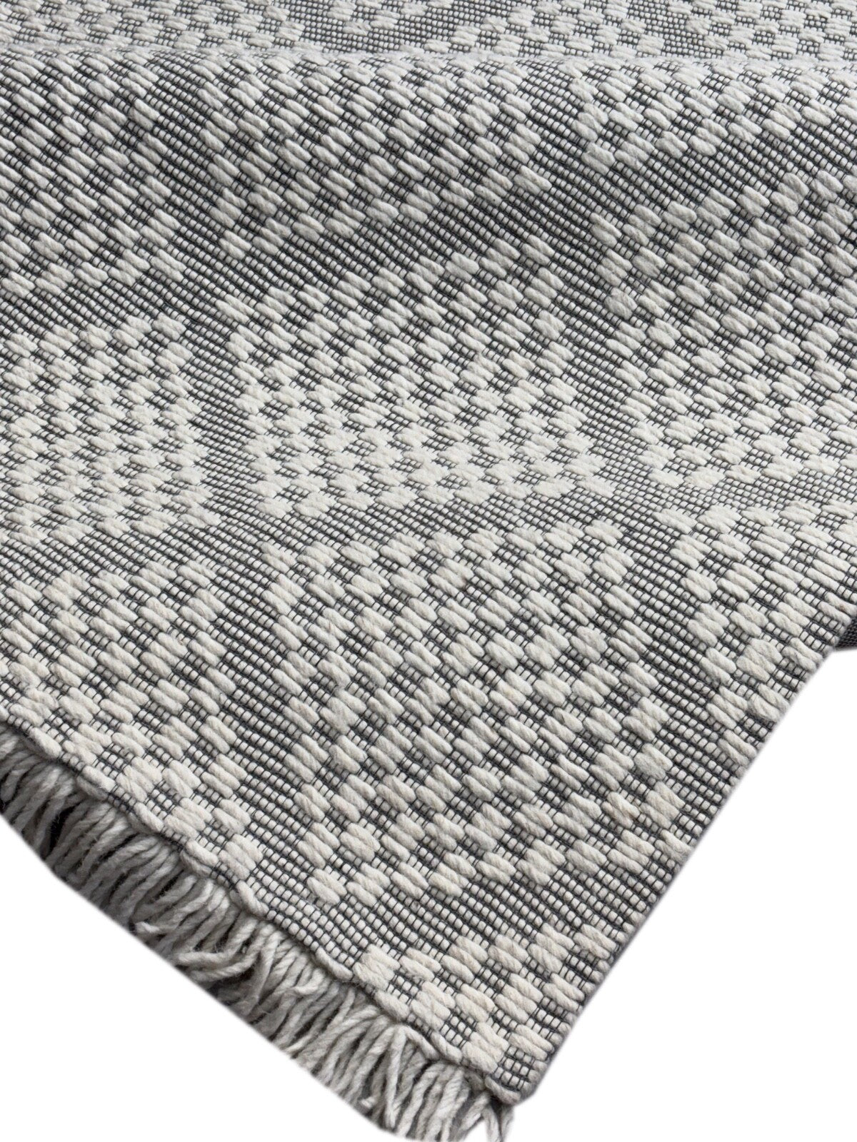 Handgefertigte Kilim Dhurry Teppich 160x240 cm Beige Grau 100% Wolle St67