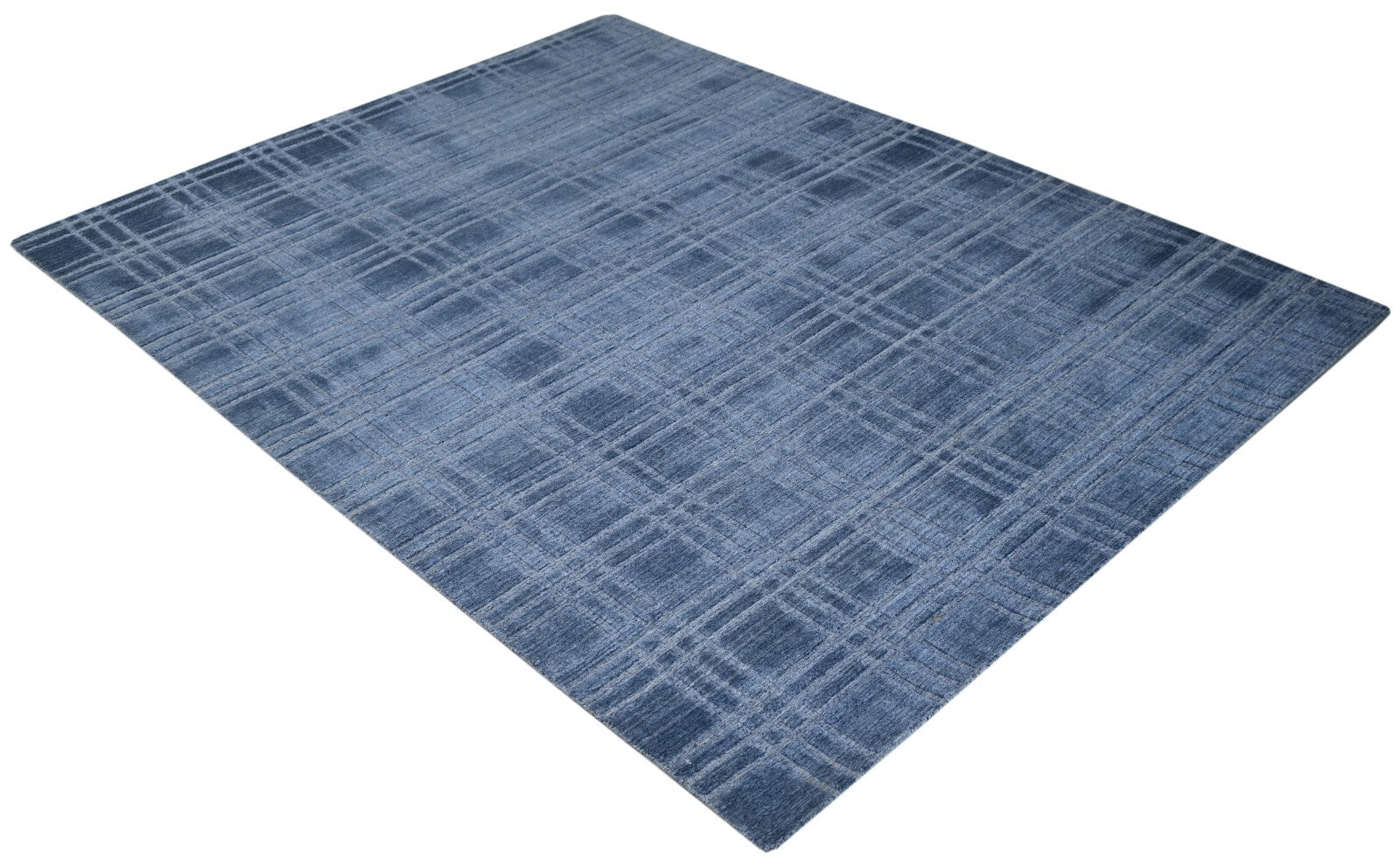 Handgewebter Teppich 170x240 BLAU Glanzoptik Wolle Flach Wohnzimmer SH116