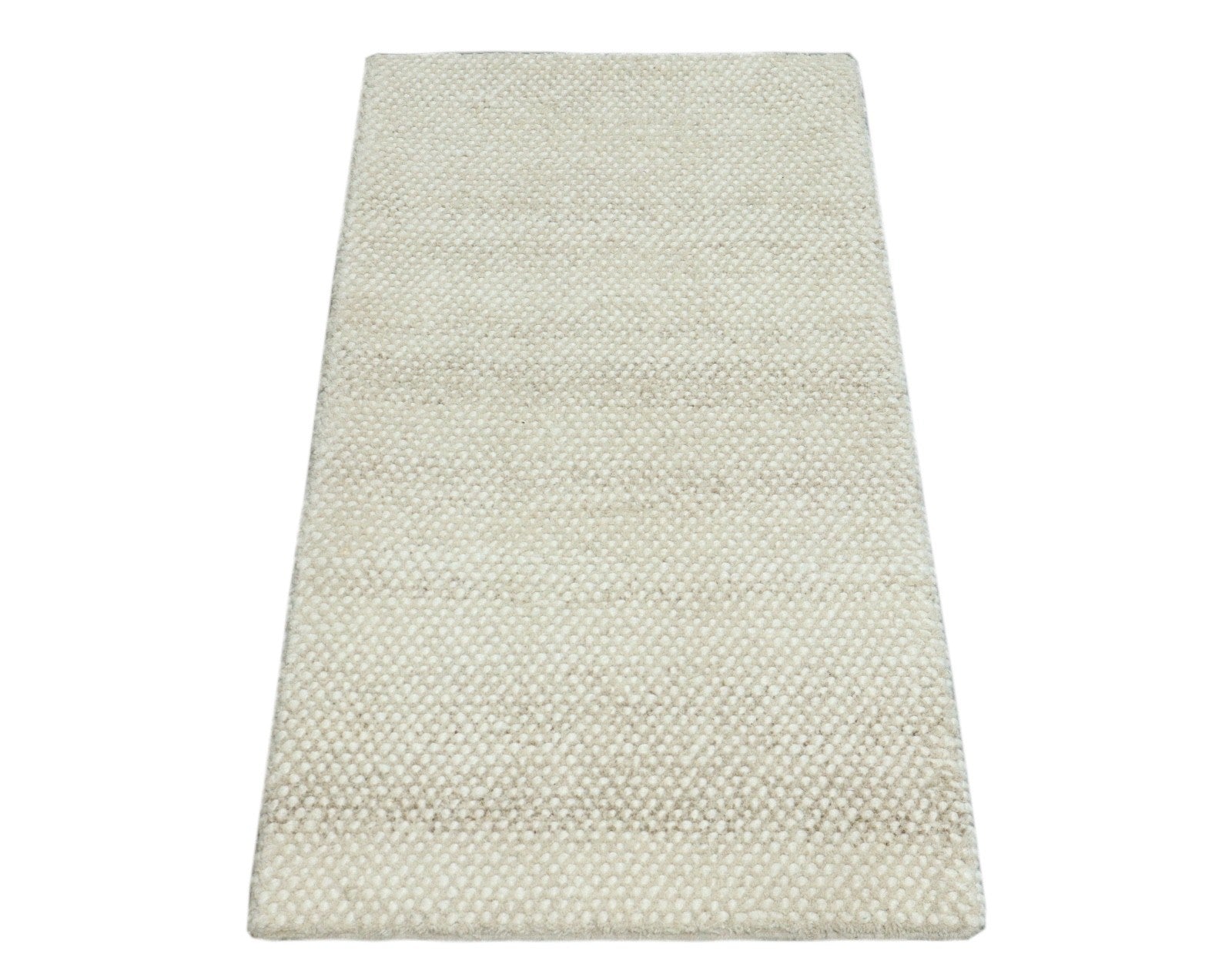 Silber Design Teppich Läufer 100% Wolle Handgewebt Beige Creme Weich D727