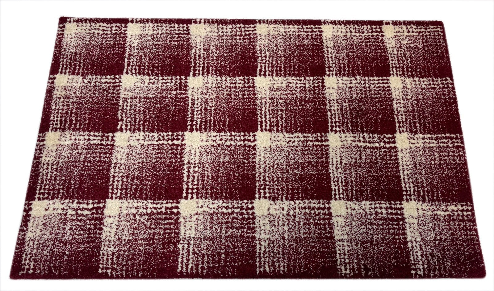 Handgetufteter Wollteppich 60x90cm Rot Weiß Modern Geometrisches Muster R100