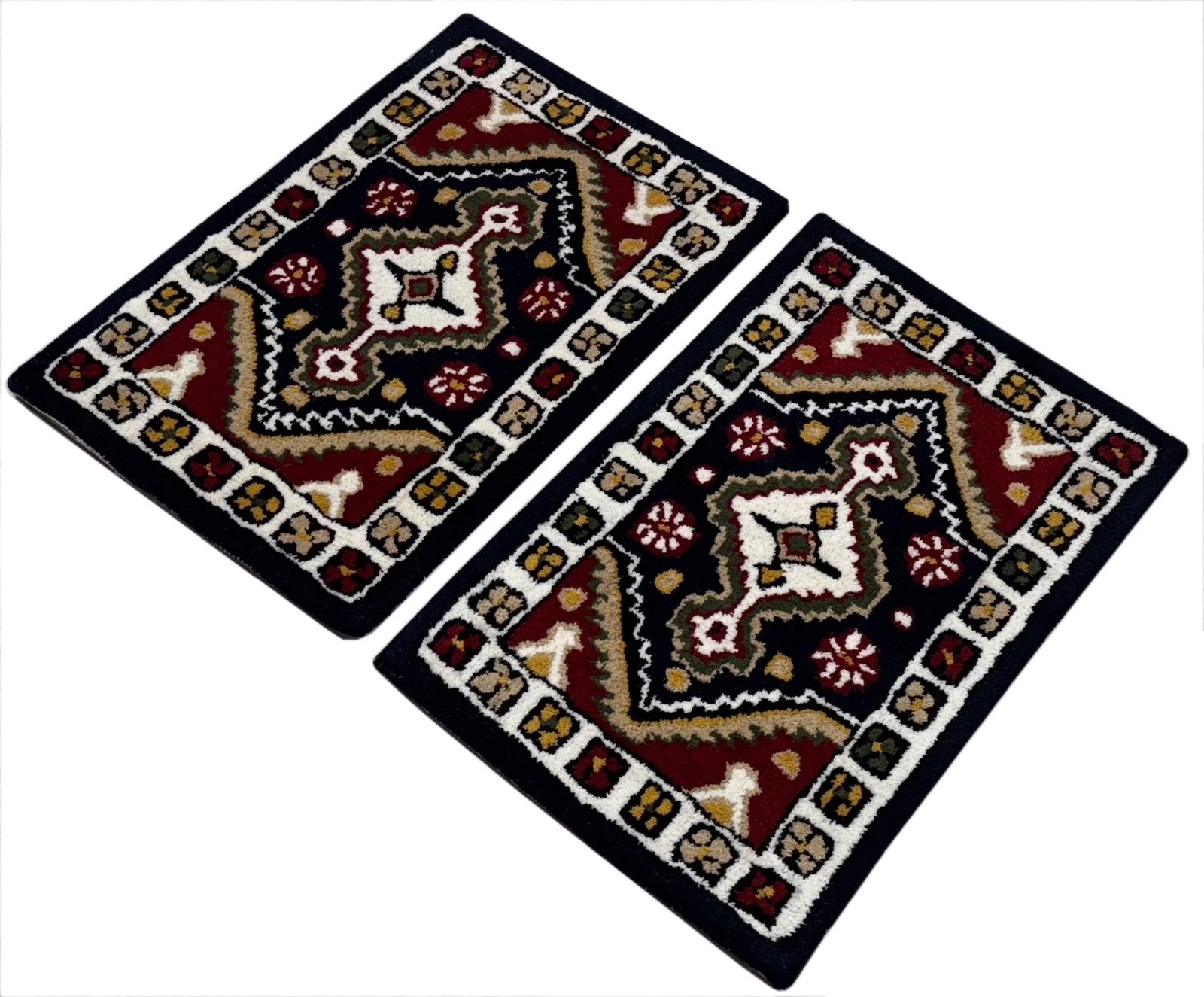 Wollteppich 40x60 Blau Beige Oriental Handgemacht Türvorleger Fussmatte HT370B