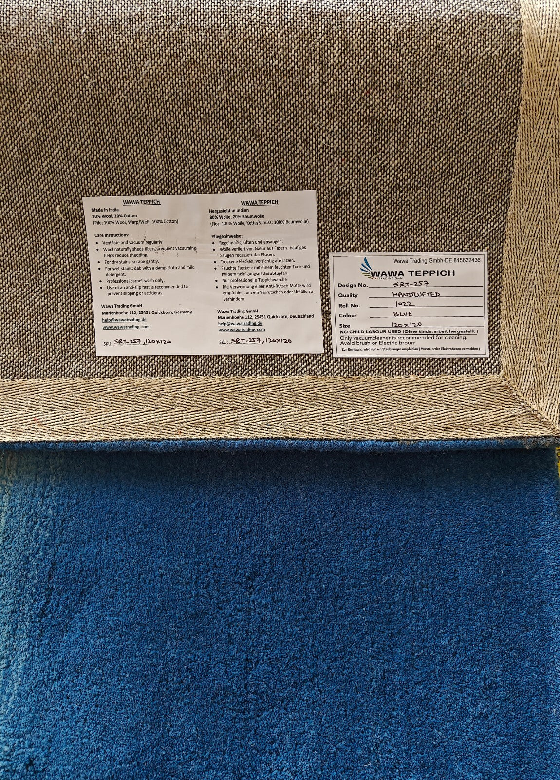 Handgetufteter Wolle teppich 120x120 Blau Modern Wohnzimmer SH257