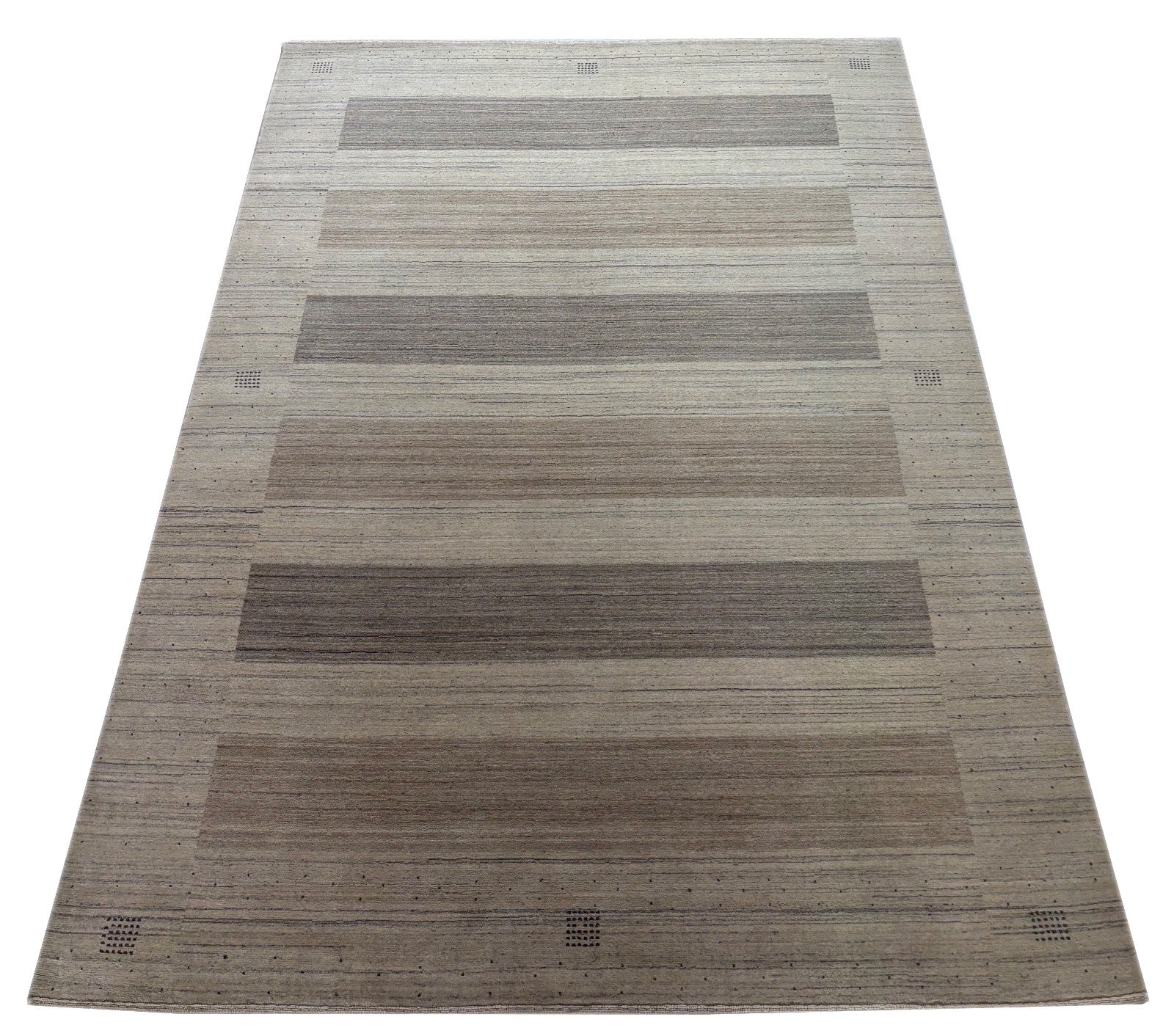 Handgewebter Wollteppich 200x300 cm Modernes Streifen Design Naturtöne Beige AN2