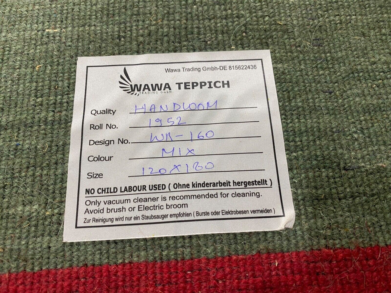 Rot Grün Teppich 100% Wolle Gabbeh 120x180 cm Handgewebt Home Deko WR160 