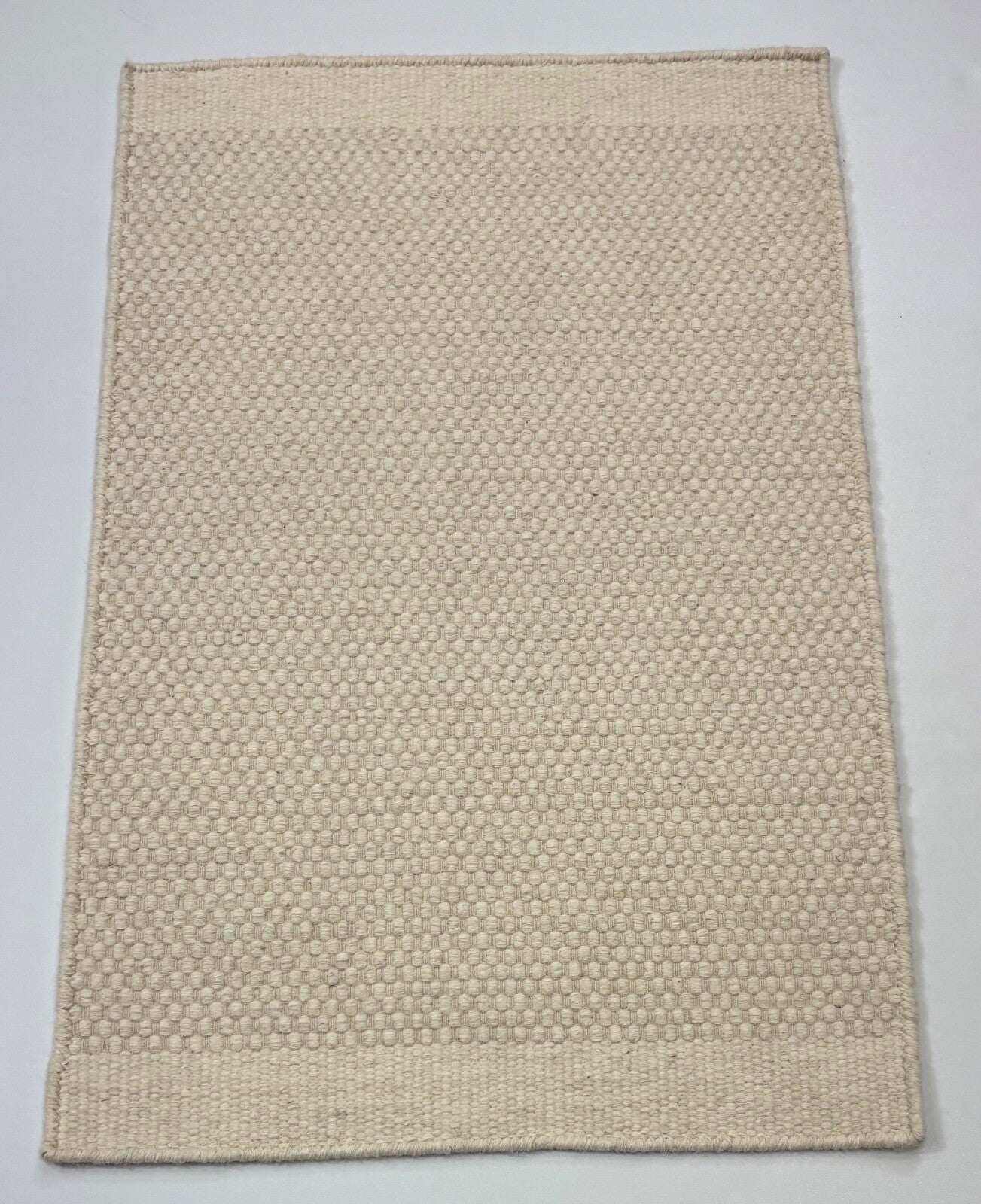 Kilim Dhurry Teppich 60x90cm Handgefertigt 100% Wolle Naturweiß D122
