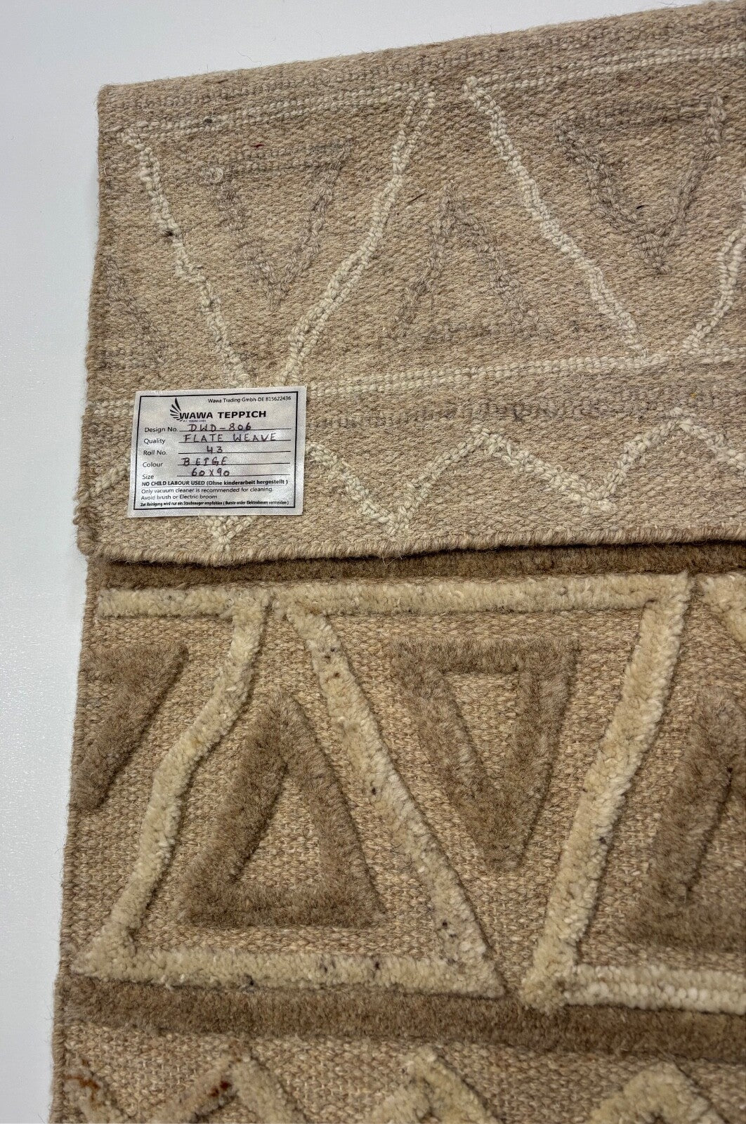 Handgefertigte Kilim Dhurry Teppich 60x90 cm Naturbeige Braun  100% Wolle DWD806