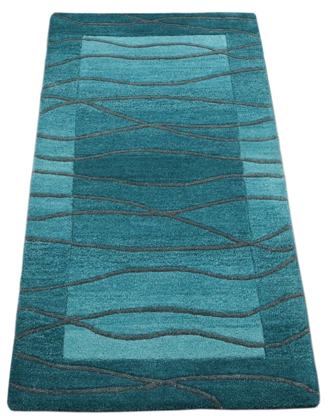 Gabbeh Teppich 100% Wolle 70X140 cm Handarbeit Hell Blau Handgetuftet T1020