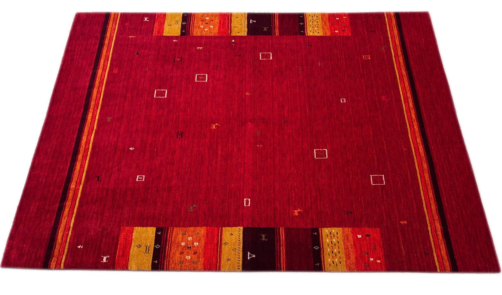 Wollteppich 170x240cm Handgewebt Modern 100% Wolle Rot Mehrfarbig Gabbeh ST22