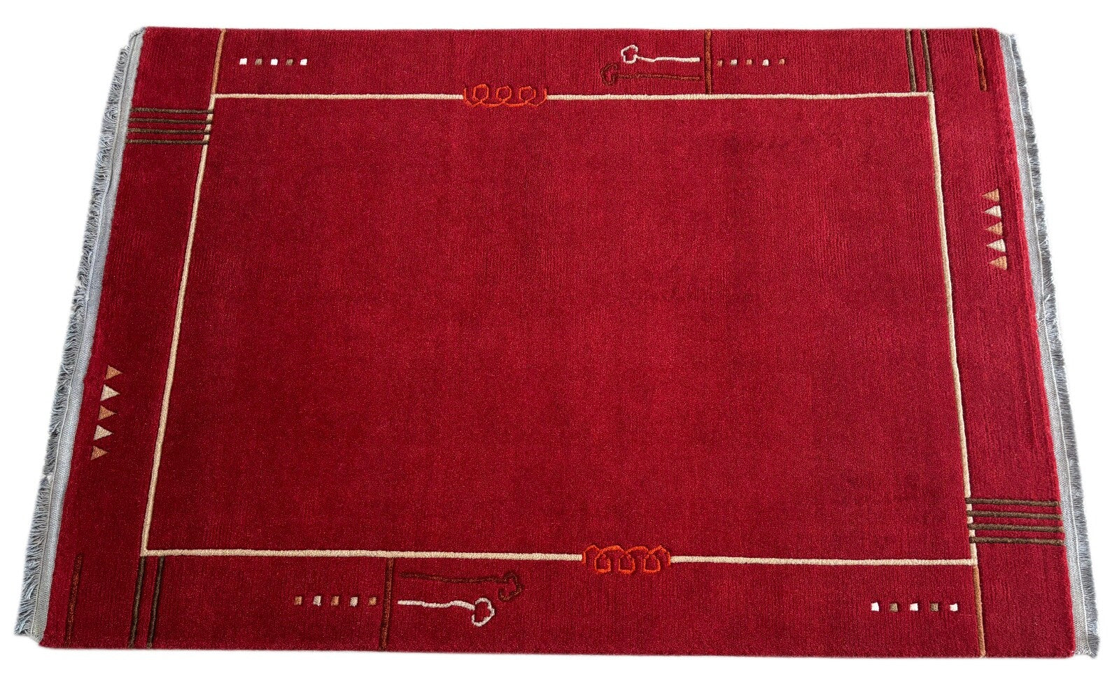 Rot Teppich Indo Nepal Handgeknüpft 100% Wolle 160X230 cm Orientteppich R19