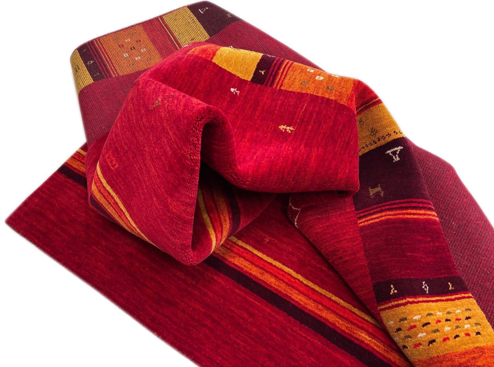 Wollteppich 170x240cm Handgewebt Modern 100% Wolle Rot Mehrfarbig Gabbeh ST22