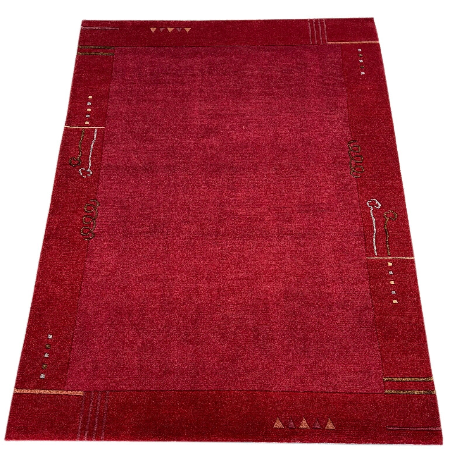 Rot Teppich Indo Nepal Handgeknüpft 100% Wolle 160X230 cm Orientteppich R14B