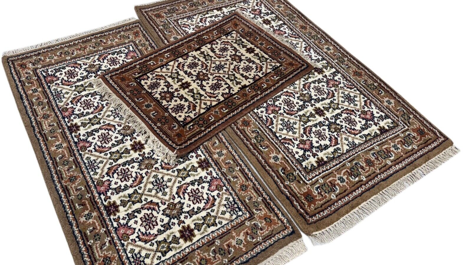 Herati Handgeknüpft Teppich 100% Wolle Orientteppich Beige Braun